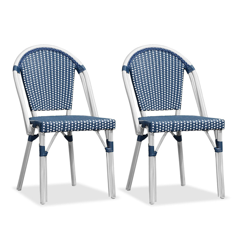  Ensemble de 2 chaises d'extérieur avec rotin en osier d'aluminium tissé à la main, Bleu foncé
