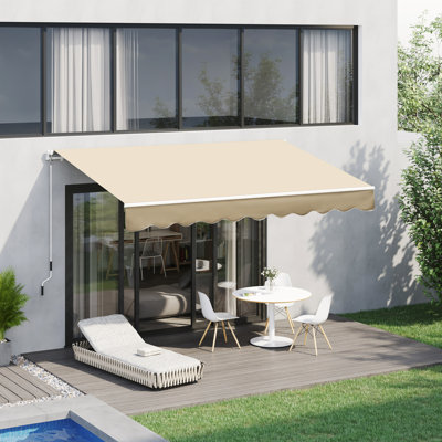 Beige Retractable Patio Awning 10' X 8', Sun Shelter With Manual Crank, & Water- Fabric, For Deck, Balcony, Yard Sunshade Aluminum Frame, Yard,
