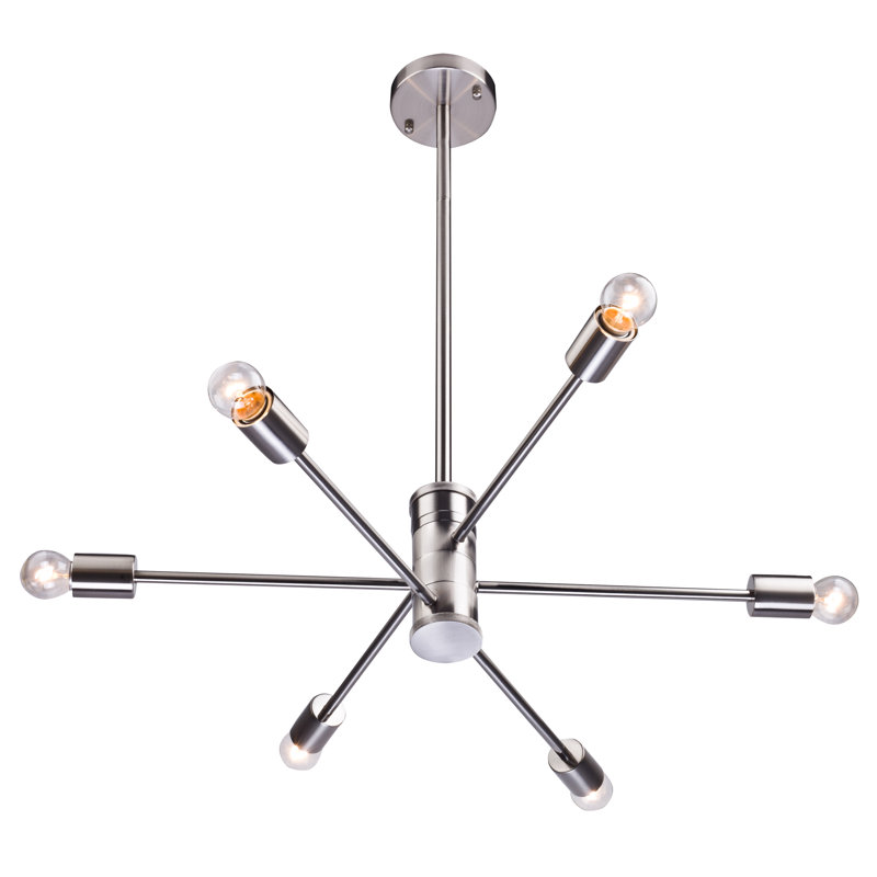 Lustre Spoutnik à six lumières Kinman, Nickel brillant