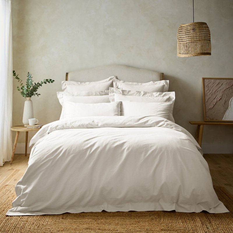 Arber Luxury Linen Blend Edged Duvet Covers, White, Super King Duvet Cover