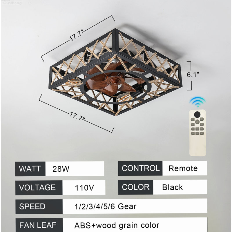 Ventilateur de plafond encastré industriel avec télécommande réversible noir mat