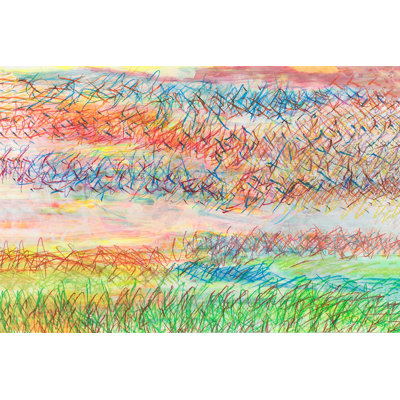 «Multicolored Landscape» - Peinture sur papier Shadowbox