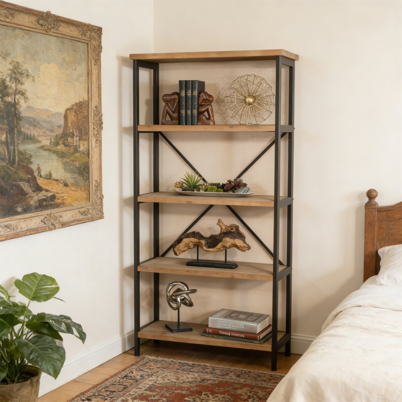 Fir Wood 4-Shelf Accent Bookcase