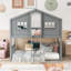 Lit simple superposé simple avec échelle, lit en bois gris-147347597