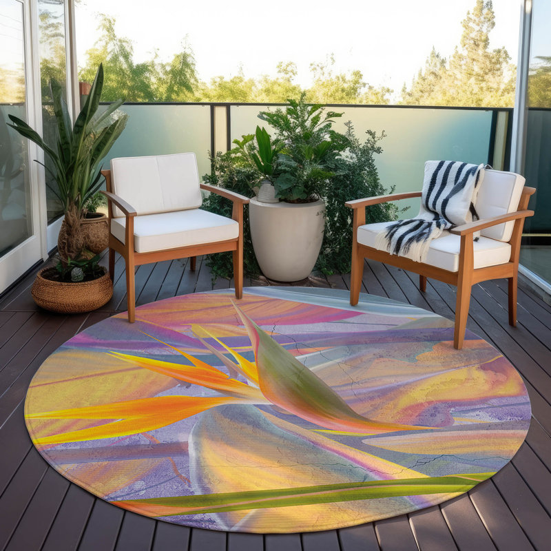 Braggs Polyester Machine Washable Floral Area Rug, Round 8'