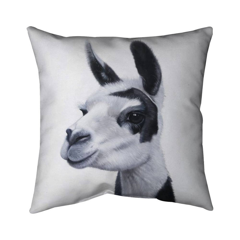 Black & white lama - 18"x18" Throw pillow - Poly twill - Print on demand, 18" x 18", Polyester