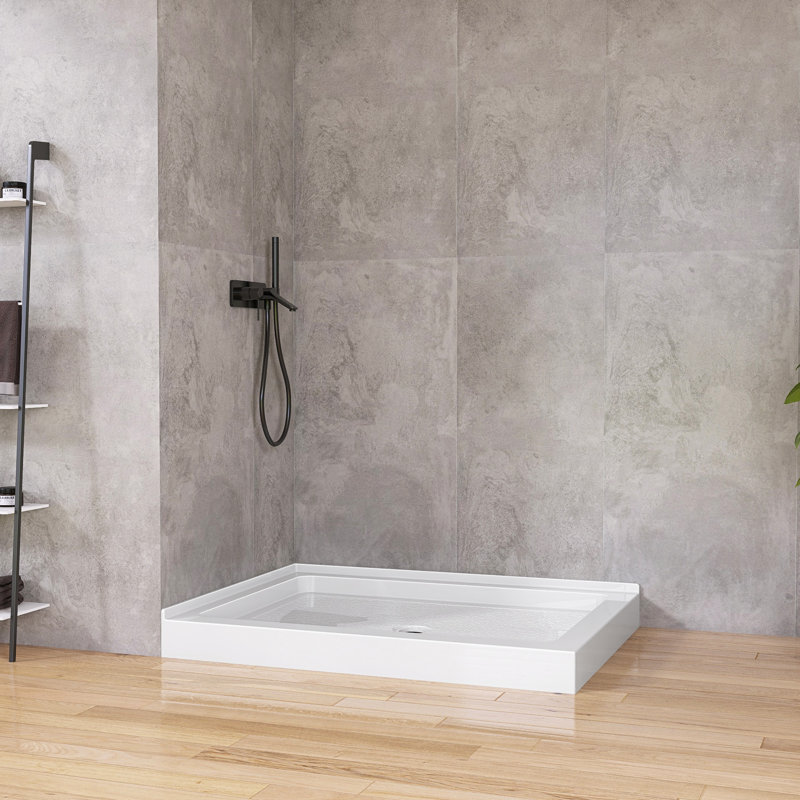 Double Threshold Shower Pan Base In White With Center Drain Assembly