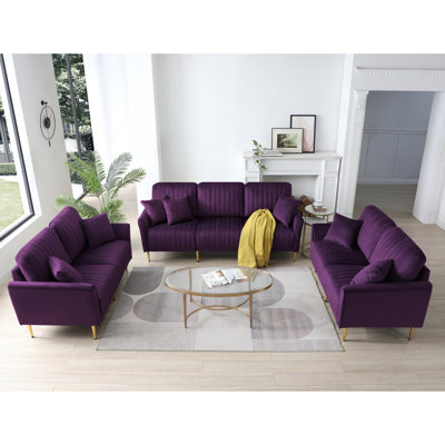 Rothstein Modern Sofa 3-Piece Sectional Sofa Set, Velvet Upholstered Sofa Couch With Sturdy Metel Legs For Living Room, Apartment