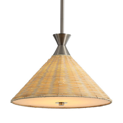 12.6" Handwoven Rattan Pendant Light, UL Listed,Nickel 