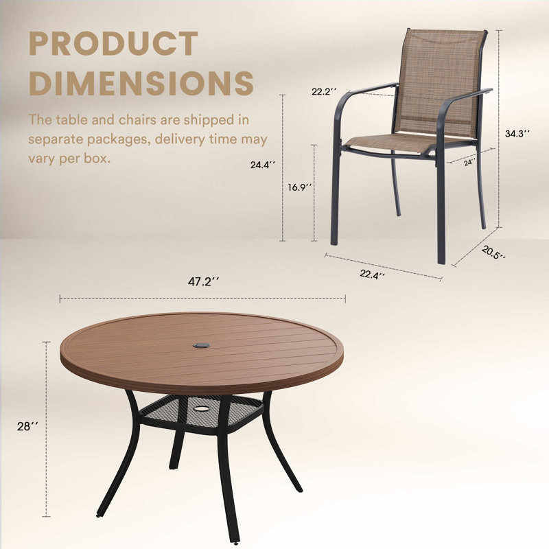 6-Person Outdoor Patio Dining Set With Stackable Chairs, Walnut/Brown