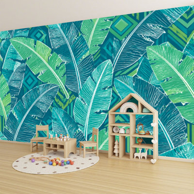 Papier peint adhésif auto-adhésif moderne pour la chambre à coucher avec feuilles de palmier tropicales L 69 "x l 96" Peel and Stick