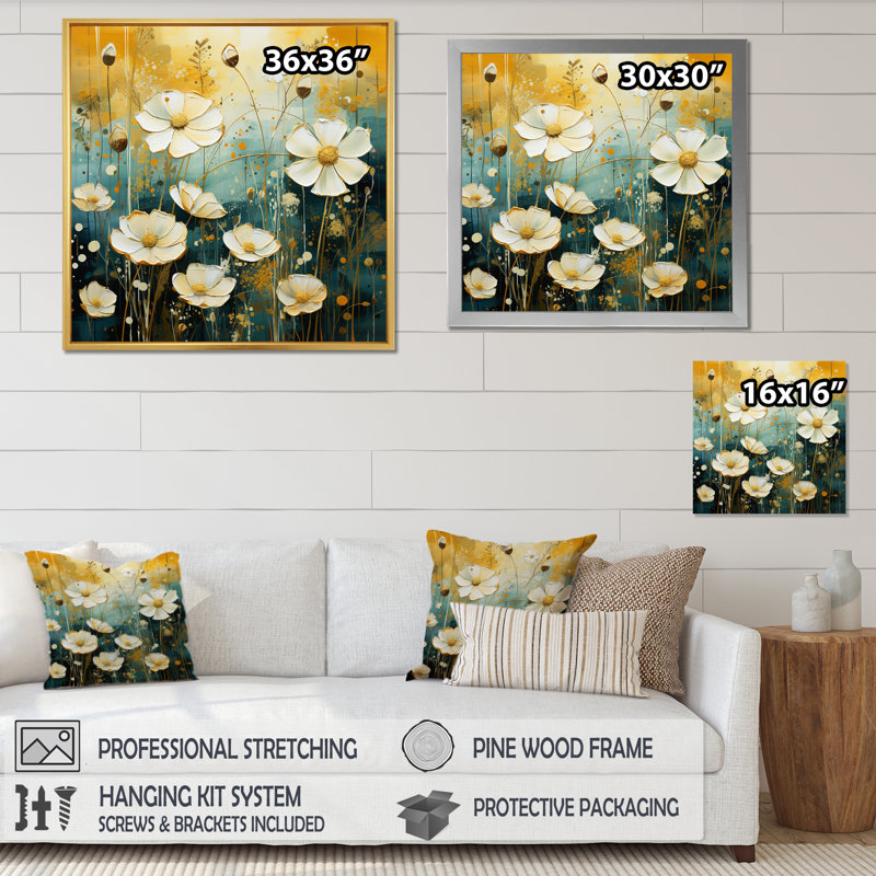 White Yellow Buttercups Buttercup Meadow - Floral Canvas Prints, H 24 po x l 24 po x P 1 po, Cadre simple argenté