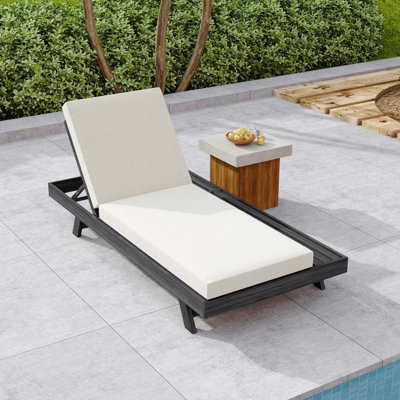 Ensemble de chaises longues, espace disponible sur un côté, bois d'acacia noir avec coussins de salon résistants à l'eau (crème et 4 pouces d'épaisseur) - version gris foncé assortie disponible