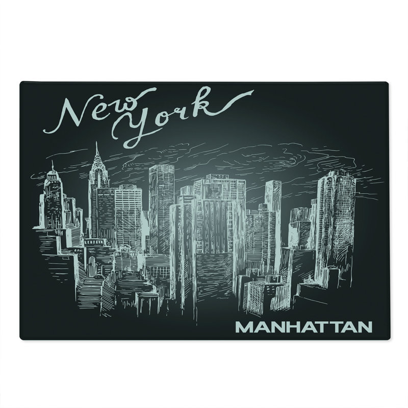 Planche à découper Ambesonne NYC grande taille New York Manhattan gratte-ciel gris anthracite et blanc