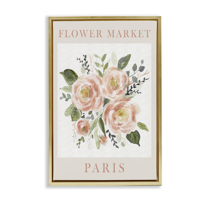 Marché aux fleurs pastel de Paris, Cadre flottant métallique doré, H 25 po x l 17 po