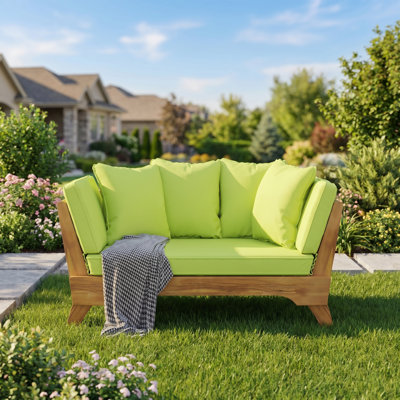 Expandable Acacia Wood Daybed with Cushions – Outdoor Convertible Sofa for Patio, Porch & Poolside