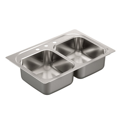 1800 Series Stainless Steel Double Bowl 33" L x 22" W Drop-In Kitchen Sink with QuickMount Hardware