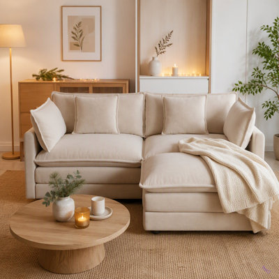 Canapé en chenille deux places avec 1 repose-pieds, canapé modulaire en L avec repose-pieds 2 places, causeuse avec repose-pieds pour petit espace en chenille