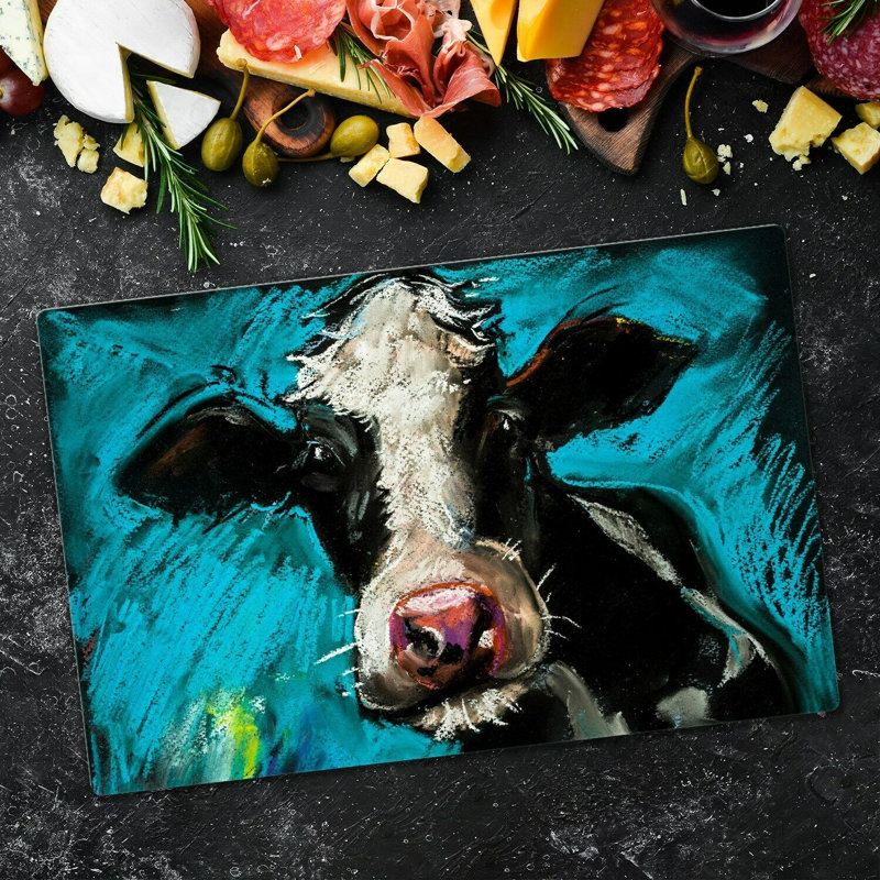 Risley Tempered Glass Cow Chopping Board, 52cm x 60cm