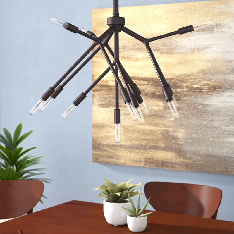 Lustree linéaire 13 lumières spoutnik modern Lappin, Bronze huilé