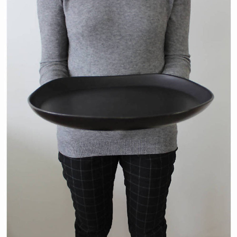 Plat de service rond en grès, Noir, noir, noir, noir