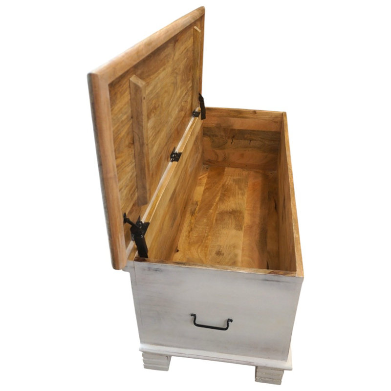 Hand-crafted Solid Wood Large Bench Trunk With Honeycomb Carved Front Panel