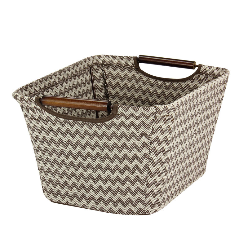 Small Tapered Soft‑Side Storage Bin with Wood Handles in Linen Fabric, 7.5" H x 13" W x 10" D, Gray