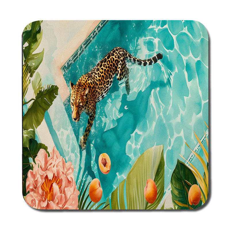 Tropical Leopard Pool Scene Placemat and Coaster Set