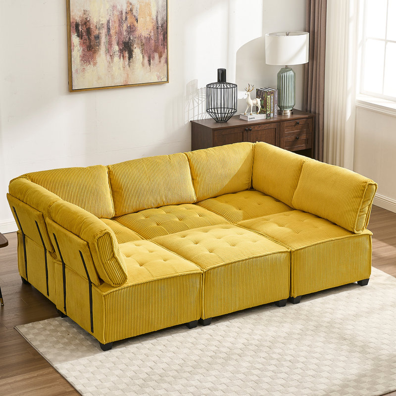 Canapé modulaire polyvalent pour le salon avec plusieurs configurations, Velours côtelé jaune