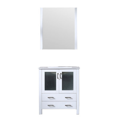 Meuble-lavabo blanc pour salle de bain, comptoir en céramique, miroir 28 po, fermeture en douceur, une armoire et deux tiroirs, meuble-lavabo à surface de travail, mécanisme, armoire de rangement,