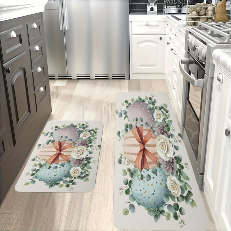 Ensemble de 2 tapis de cuisine en forme d'œuf de Pâques beige