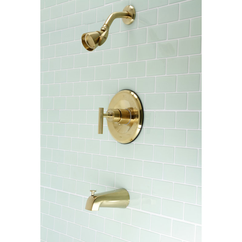 Robinet de baignoire et douche à pression équilibrée à poignée simple Kingston Brass Kingston, Laiton brossé