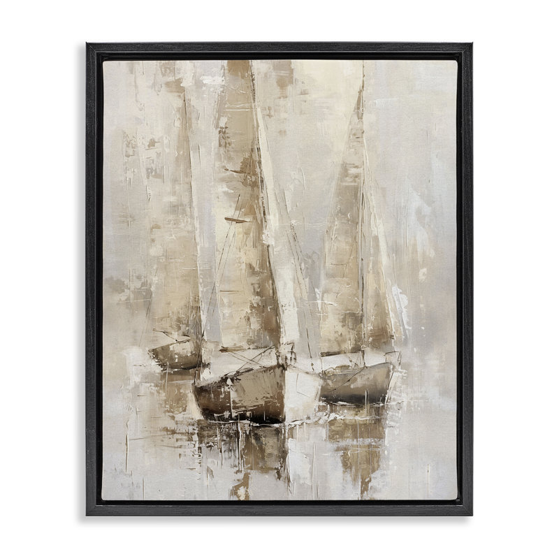  «Rustic Gradient Sail Sailers» par Nina Blue, H 31 po x l 25 po, Cadre flottant noir de jais