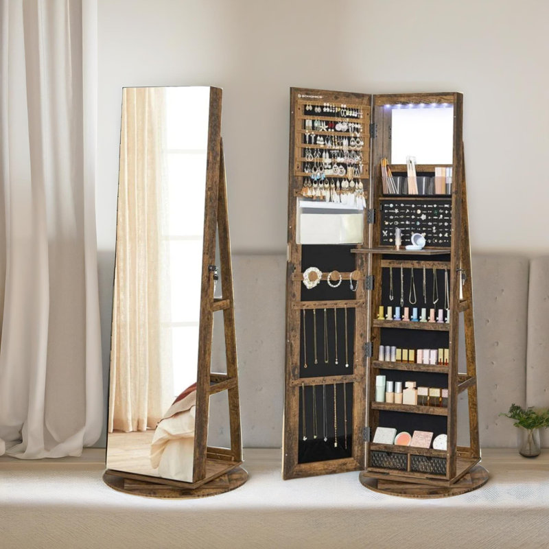 Free Standing Mirror Jewellery Cabinet 360 Swivel Organiser