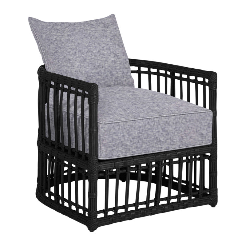 Newport Arm Chair with Cushions, Welt, Onyx, Linen Forest