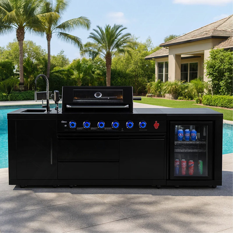 Îlot de cuisine au propane 46 po à 4 brûleurs en acier inoxydable noir pour îlot de cuisine extérieur