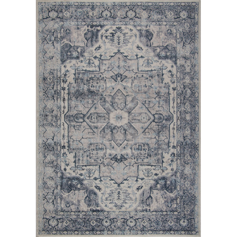 Tapis oriental bleu / gris, Rectangle 2 pi 7 po x 4 pi 11 po