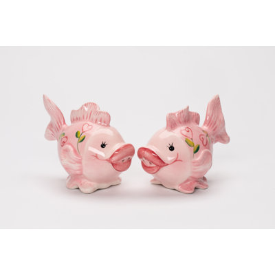 Pink Floral Fish Salt and Pepper Shakers 