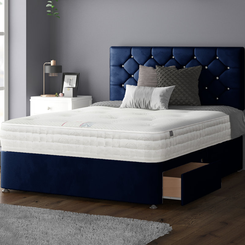 Hatmaker Divan Bed Base, Small Double (4'), Royal Blue, 4 Drawers