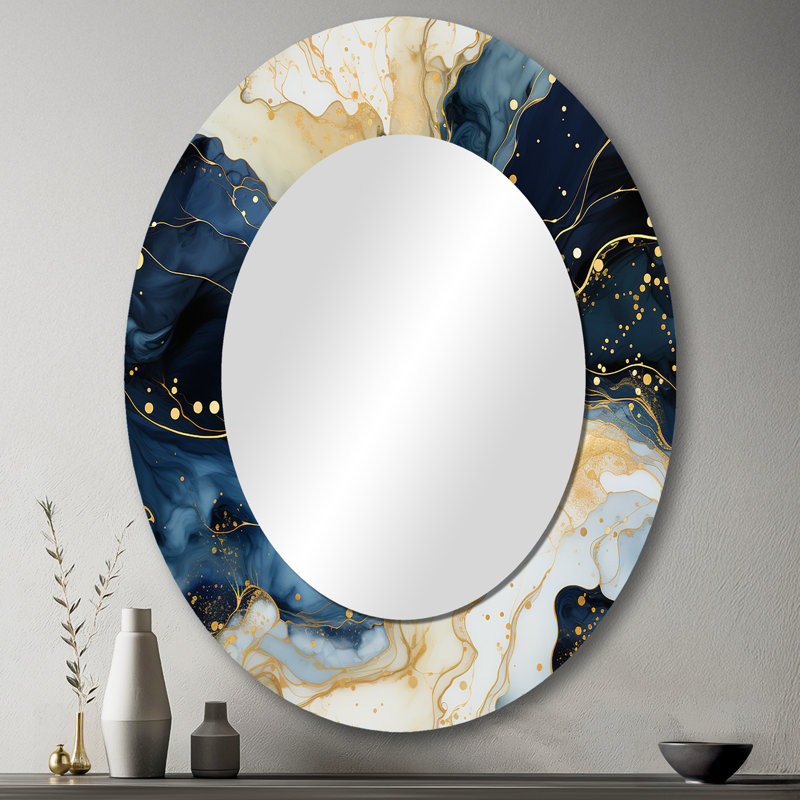 Motif de marbre céleste doré et bleu - Miroir mural moderne doré, H 43 po x l 33 po