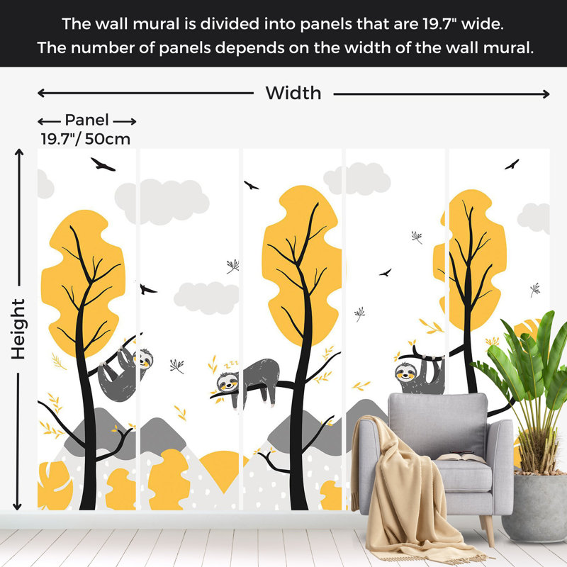 Kids Wallpaper Wall Mural - Cute Sloths, 55" L x 78" W