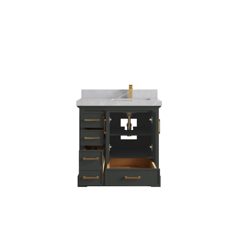 Meuble-lavabo simple 36 po avec comptoir en quartz Jimmi