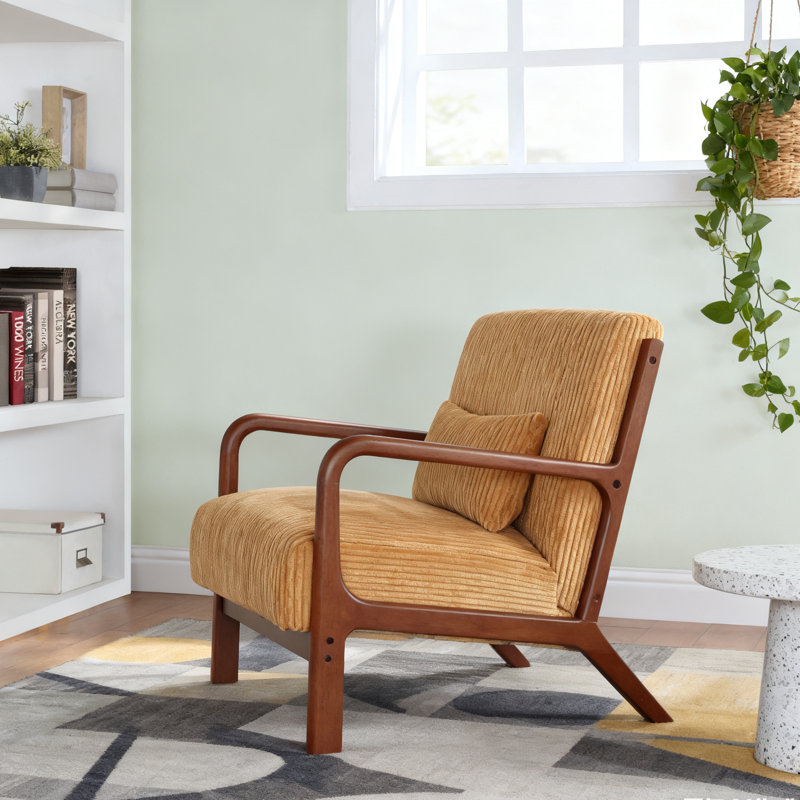 Wooden Lounge Chair, Yellow, Walnut
