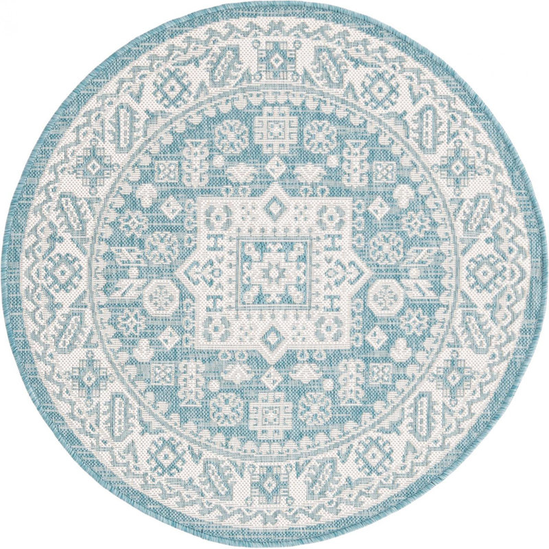 Outdoor Chand Area Rug Blue Color, Round 3'3"