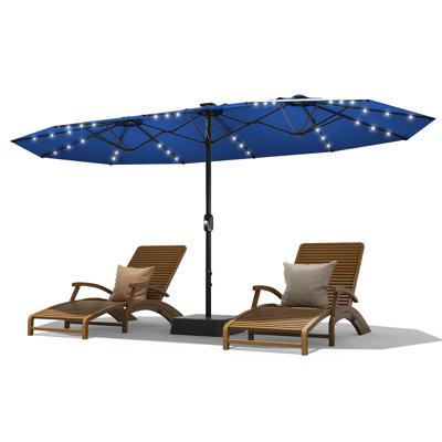 Parasol de patio à énergie solaire de 15 pi avec 36 lumières DEL - Conception à double face et base transversale pour la piscine, la terrasse et la cour