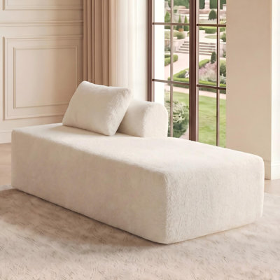 Méridienne intérieure à compression modulaire 59 po, lit de jour rembourré sans assemblage avec ressorts ensachés et coussin pour le salon, partie modulaire pour canapé modulaire beige