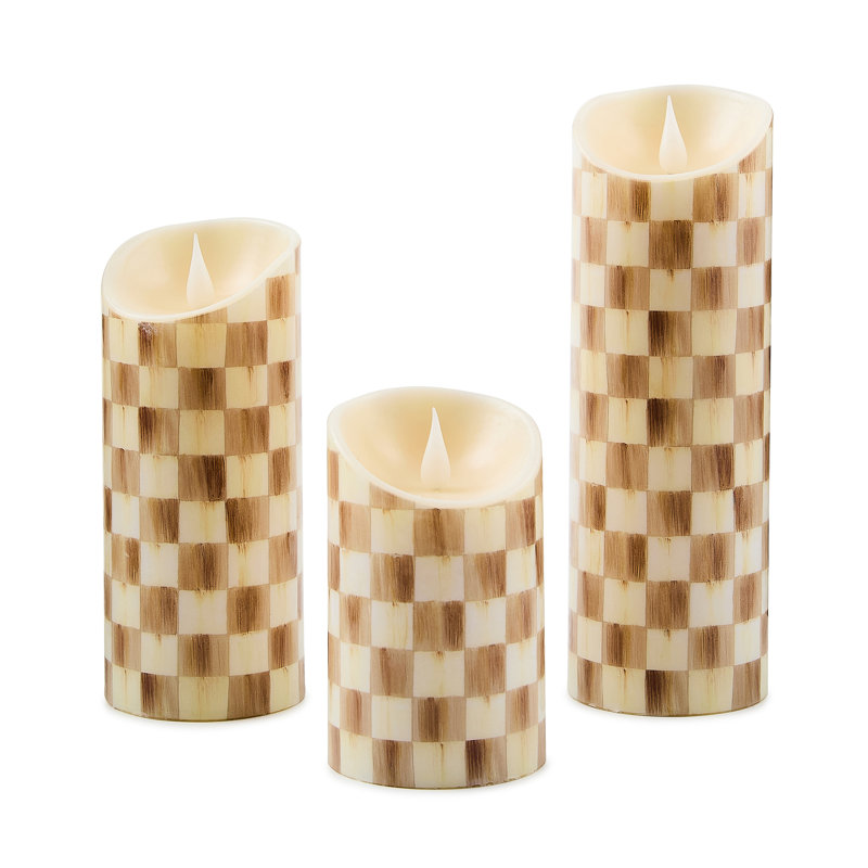 Check Flameless Pillar Candle, 5" x 3" Flameless, Mocha