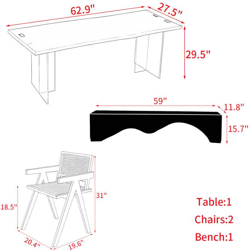 Modern black solid wood acrylic table set