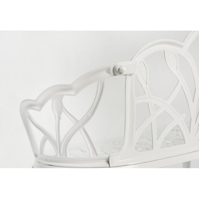 Tulip Patio Garden Bench Metal Park Bench Cast Aluminum Outdoor Furniture with Floral Rose for Patio,Park,Lawn,Yard with cushion
