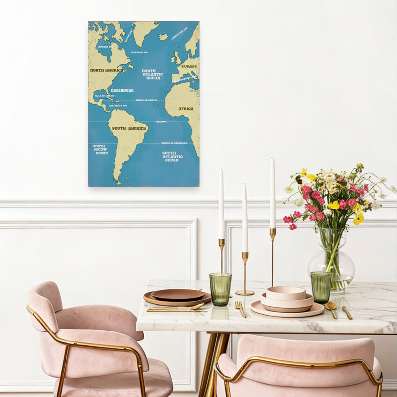 Art mural rétro, carte du monde rétro, H 24 po x l 16 po